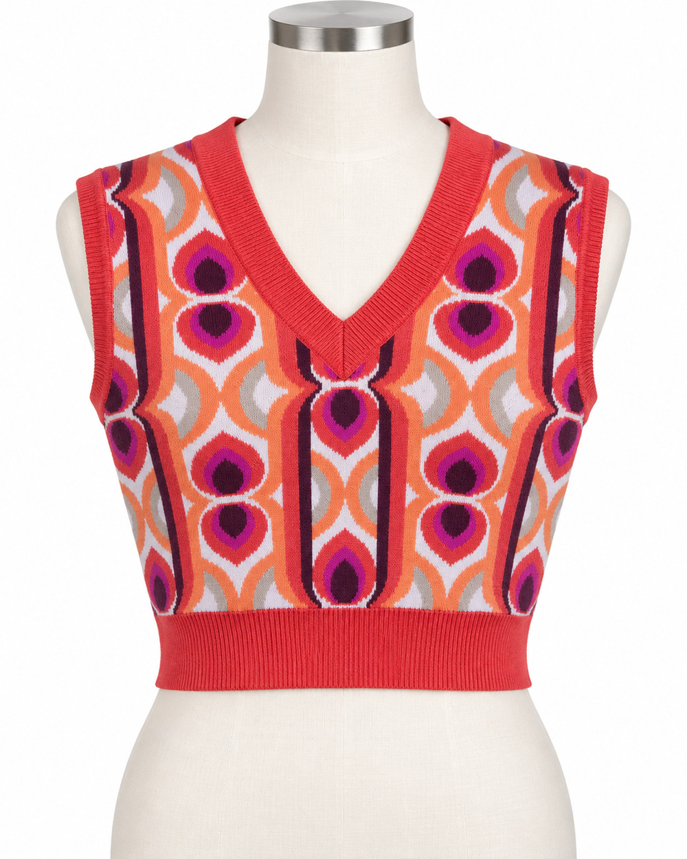 Anthropologie Maeve Vera Jacquard Sweater Vest Retro 70s Geometric Orange XXSP